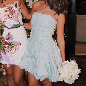 Aje Light Blue Strapless Dress